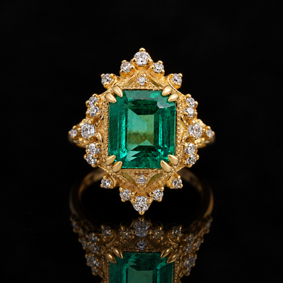 One Of A Kind: Colombian Emerald Looking Glass Ring in 14K and 18K Gold, 3.14ct