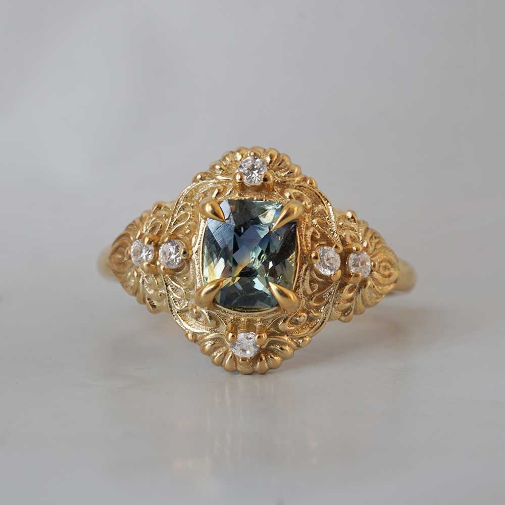 One Of A Kind: Bi-Color Sapphire Twilight Diamond Ring in 14K and 18K