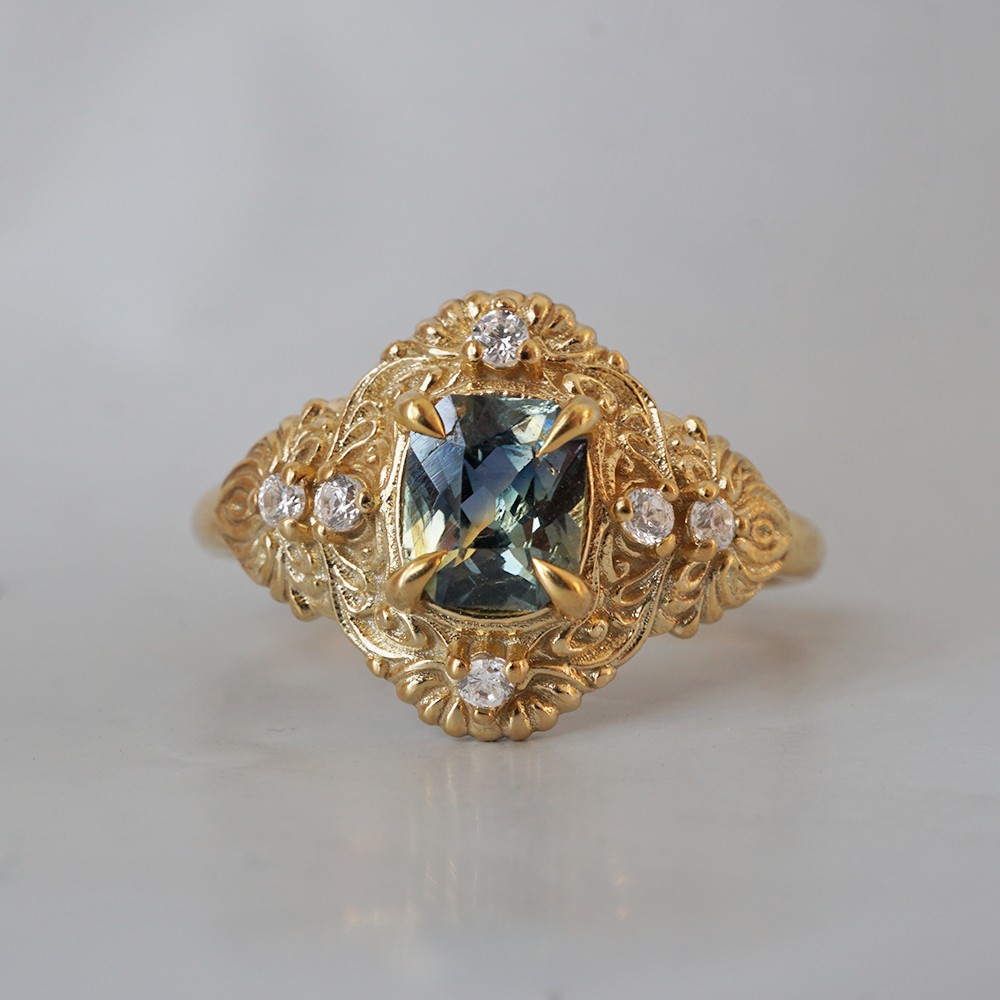 One Of A Kind: Bi-Color Sapphire Twilight Diamond Ring in 14K and 18K Gold