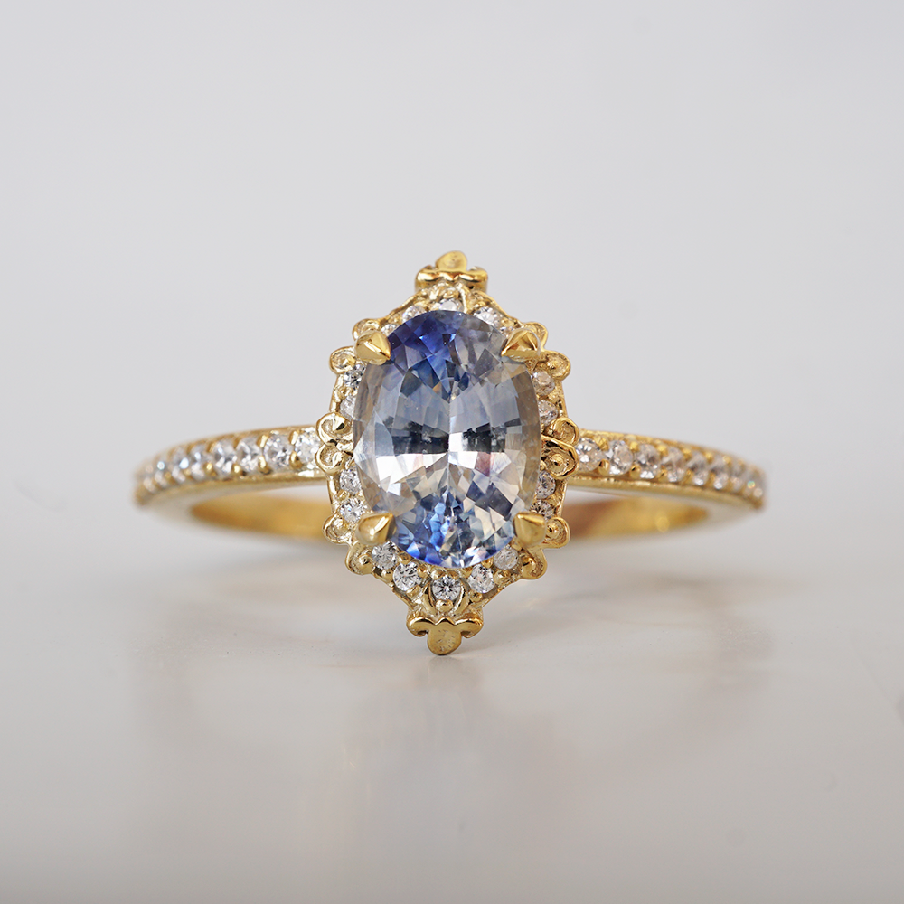 One Of A Kind: Bi-Color Blue Sapphire Skybound Diamond Ring in 14K and