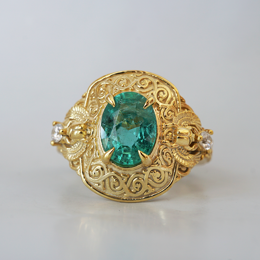 Emerald Scarab Ring in 14K and 18K Gold