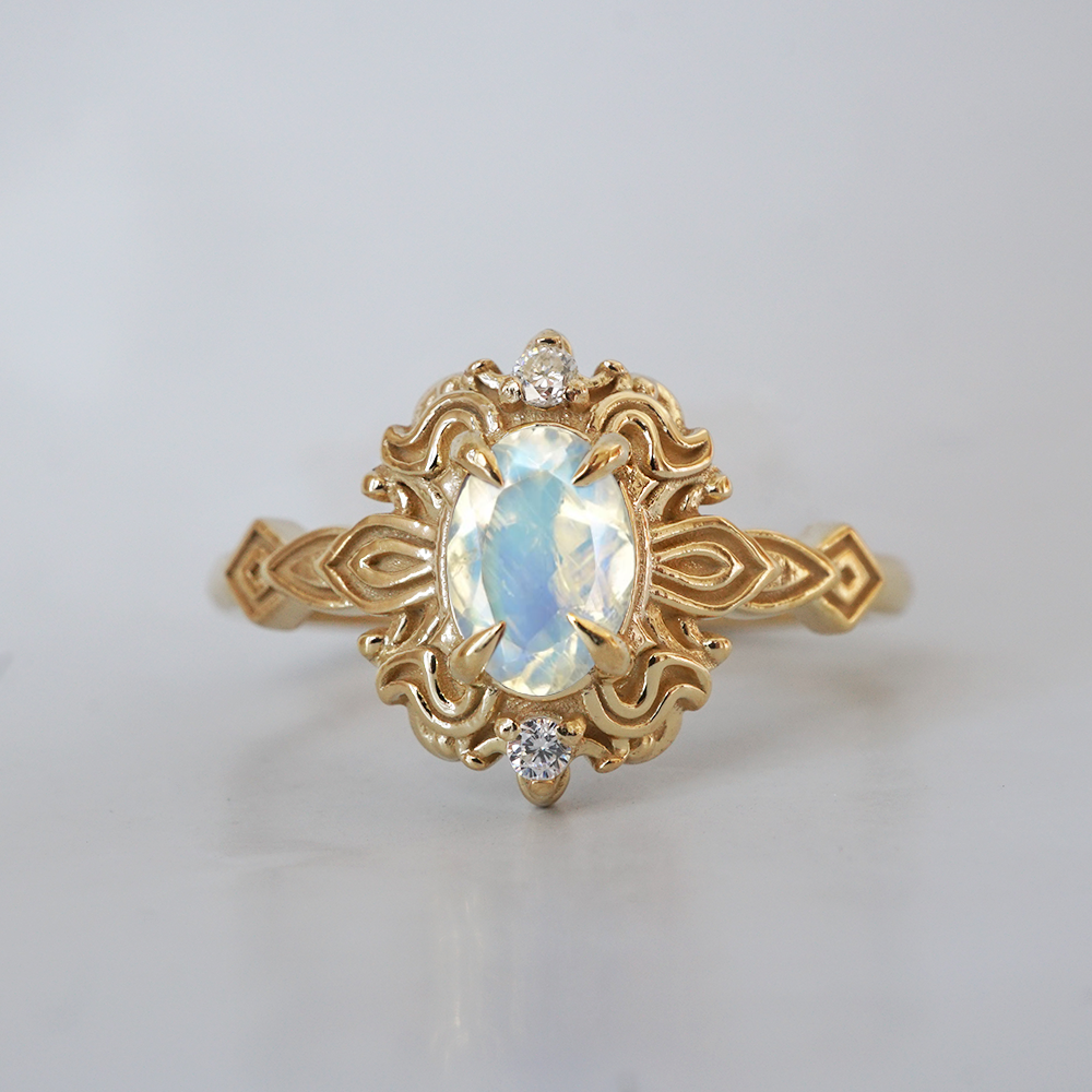 Moonstone Faith Diamond Ring in 14K and 18K Gold