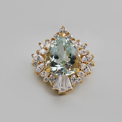 One Of A Kind: Hall Of Mirrors Aquamarine Diamond Ring in 14K and 18K Gold