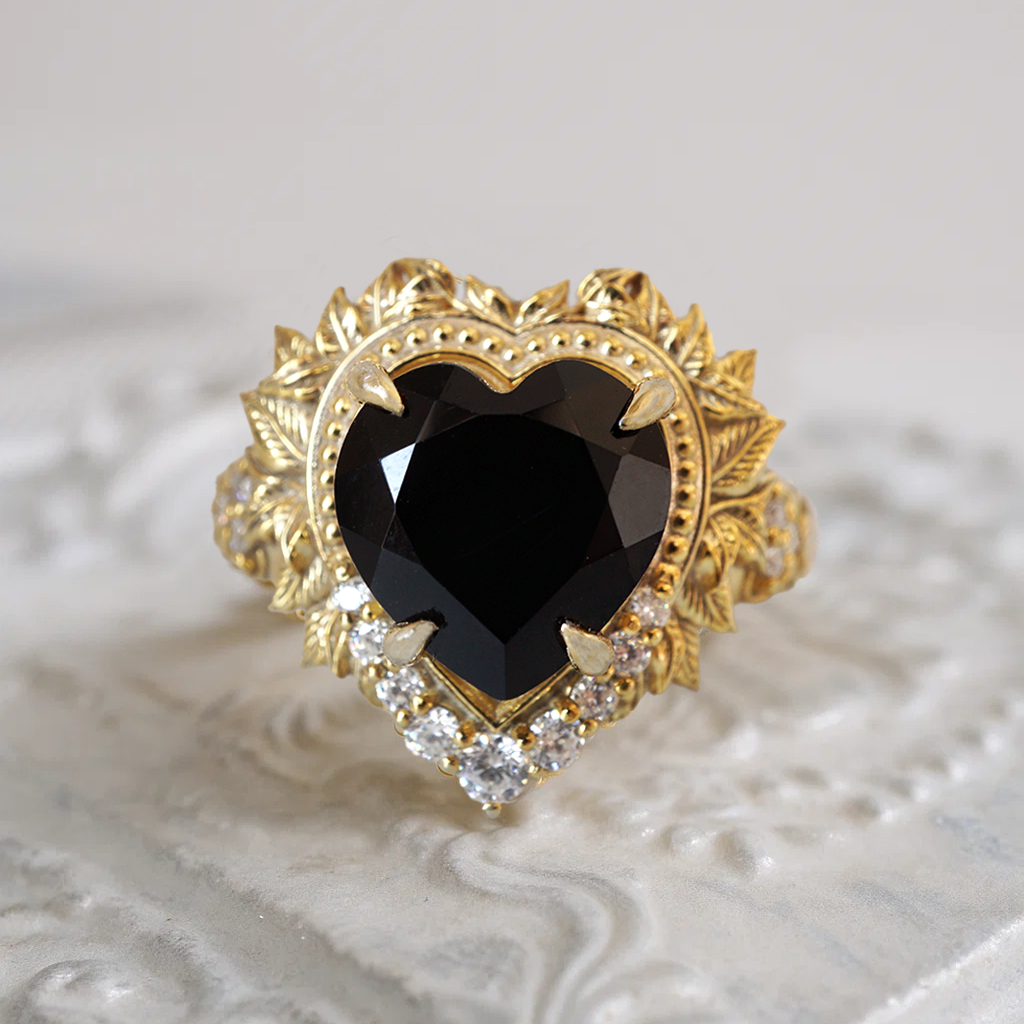 Heart of the Ocean Onyx Diamond Ring – Gothic Romance Fine Jewelry