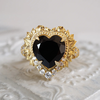 Heart of the Ocean Onyx Diamond Ring in 14K and 18K Gold