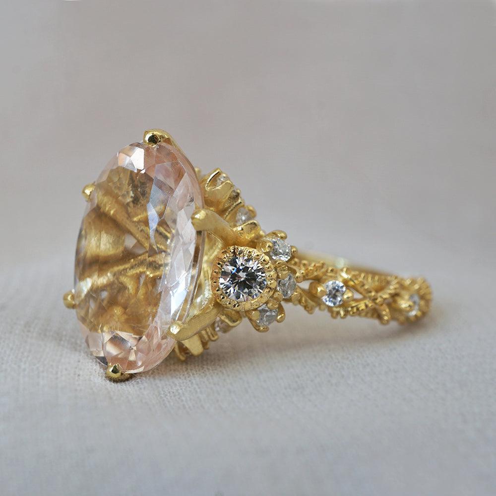 Morganite Queen Victoria Diamond Ring in 14K and 18K Gold - Tippy Taste Jewelry