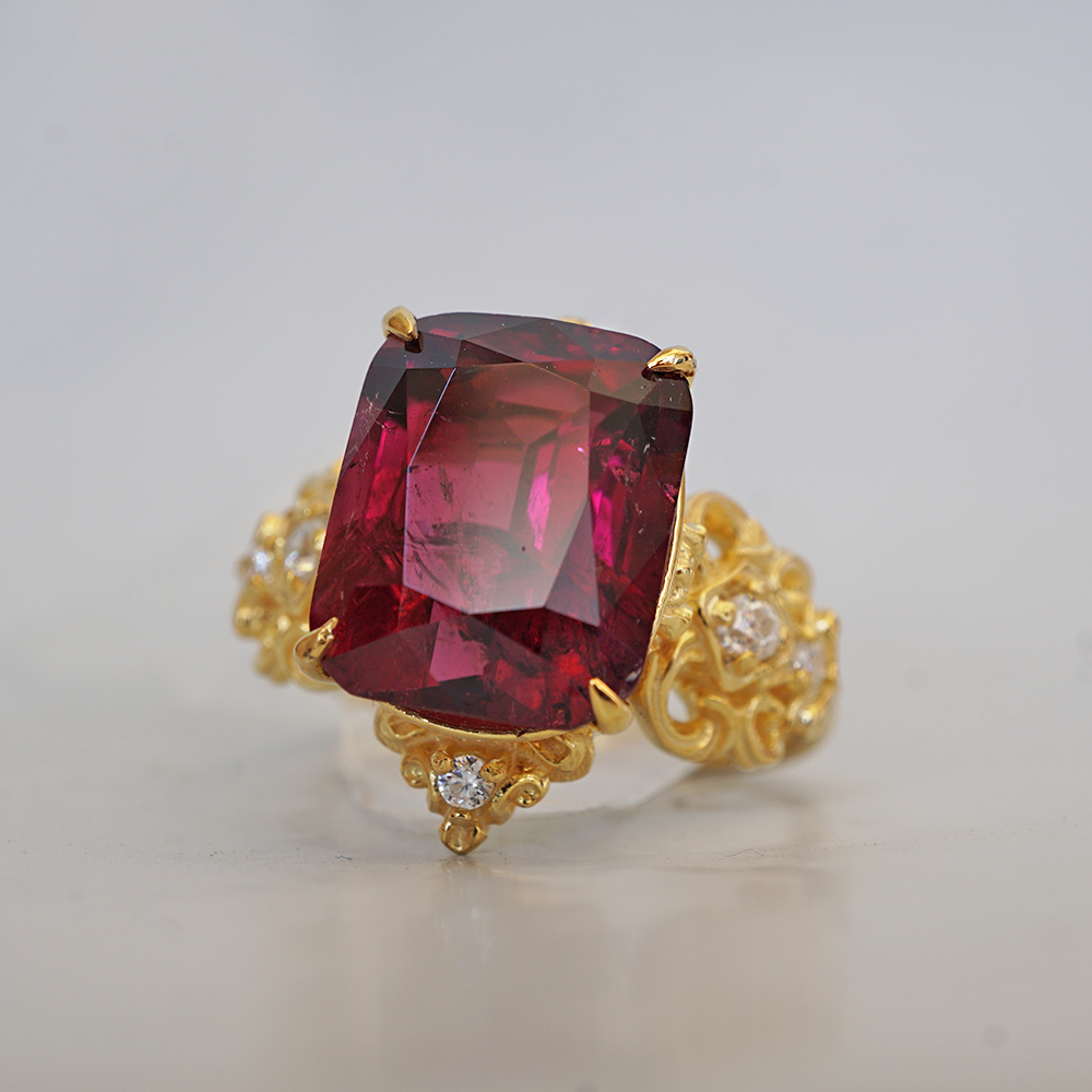 One Of A Kind: Stormy Sky Rubellite Tourmaline Diamond Ring in 14K and - Main Image