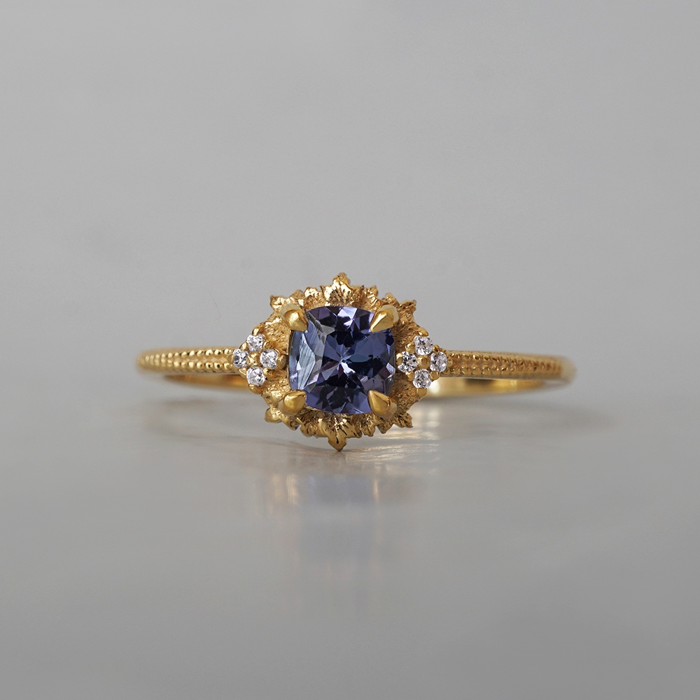 14K & 18K Gold Tanzanite Lyric Ring – Tanzanite & Diamond Leaf