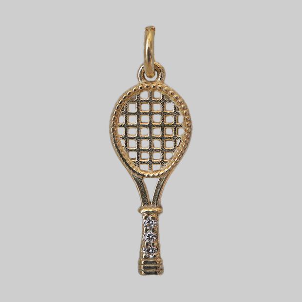 Ace, solid gold tennis racket charm