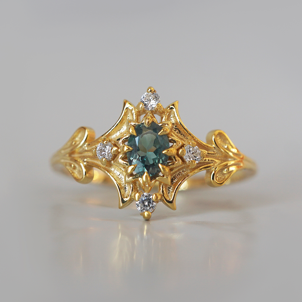 Limited Edition: Alexandrite Verte Diamond Ring in 14K and  display picture 3
