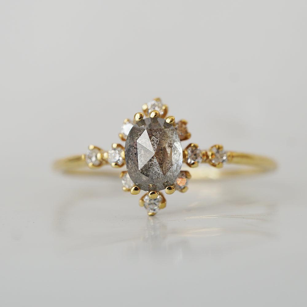 oval salt and pepper diamond ring