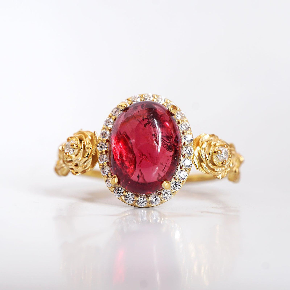 American Beauty Spinel Rose Diamond Ring - Tippy Taste Jewelry