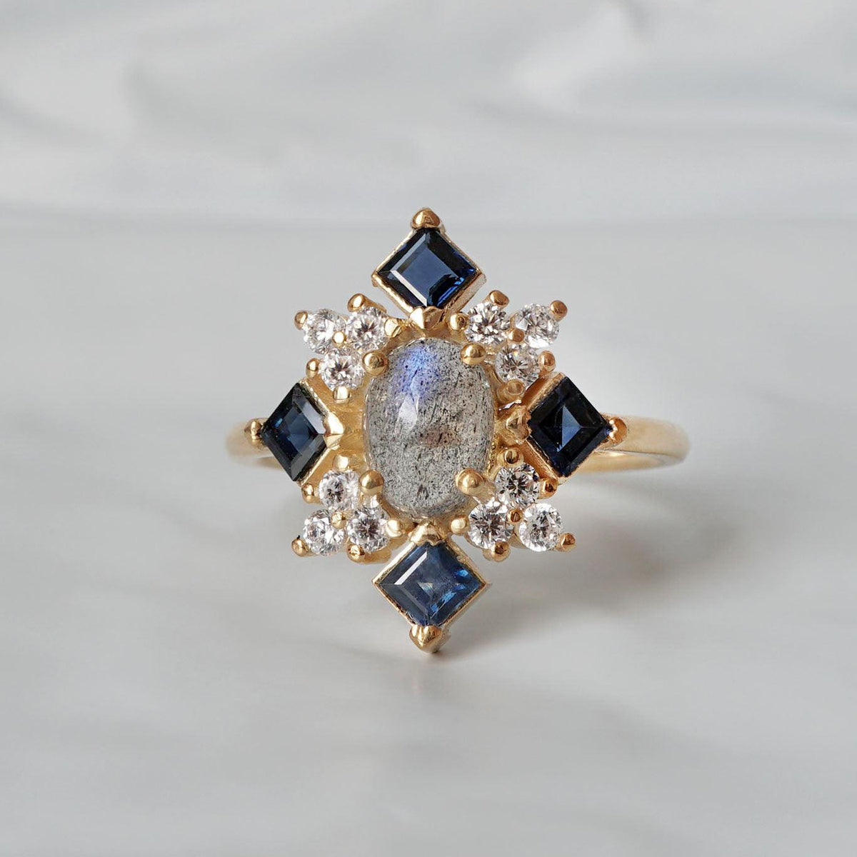 14K Sapphire Labradorite Illuminati Diamond Ring - Tippy Taste Jewelry