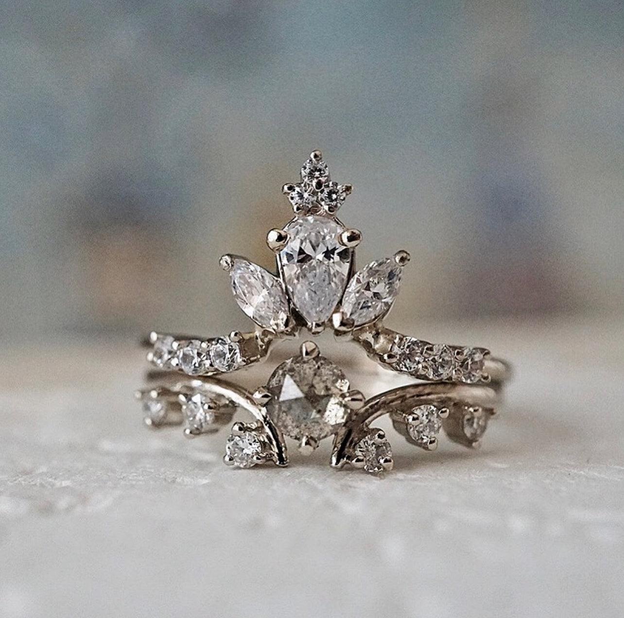 14K Maleficent Salt Pepper Diamond Ring Set