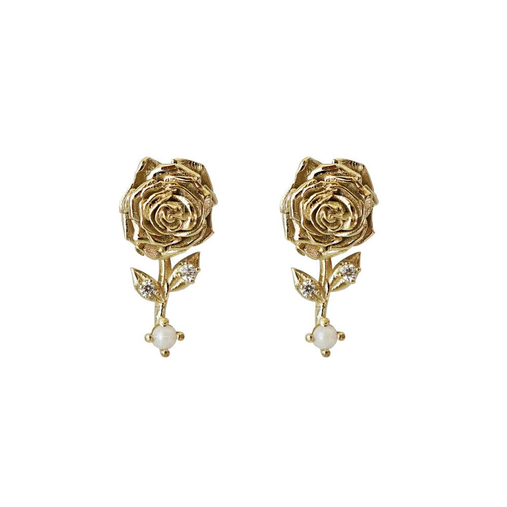 14K June Rose Birth Flower Earrings - Tippy Taste Jewelry
