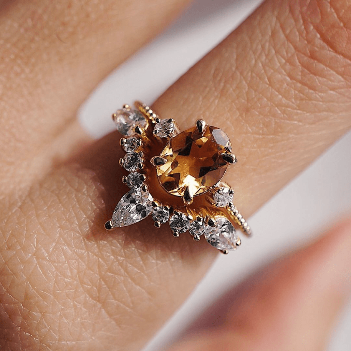 14K Gold Sunrise Citrine Ring with Ciara Band – Golden Gemstone