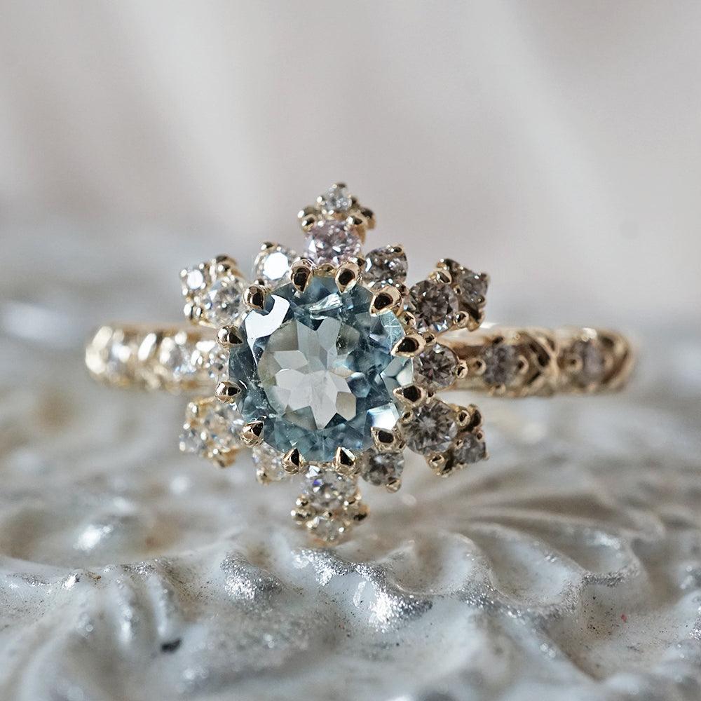Aquamarine Snowflake Diamond Ring in 14K and 18K Gold