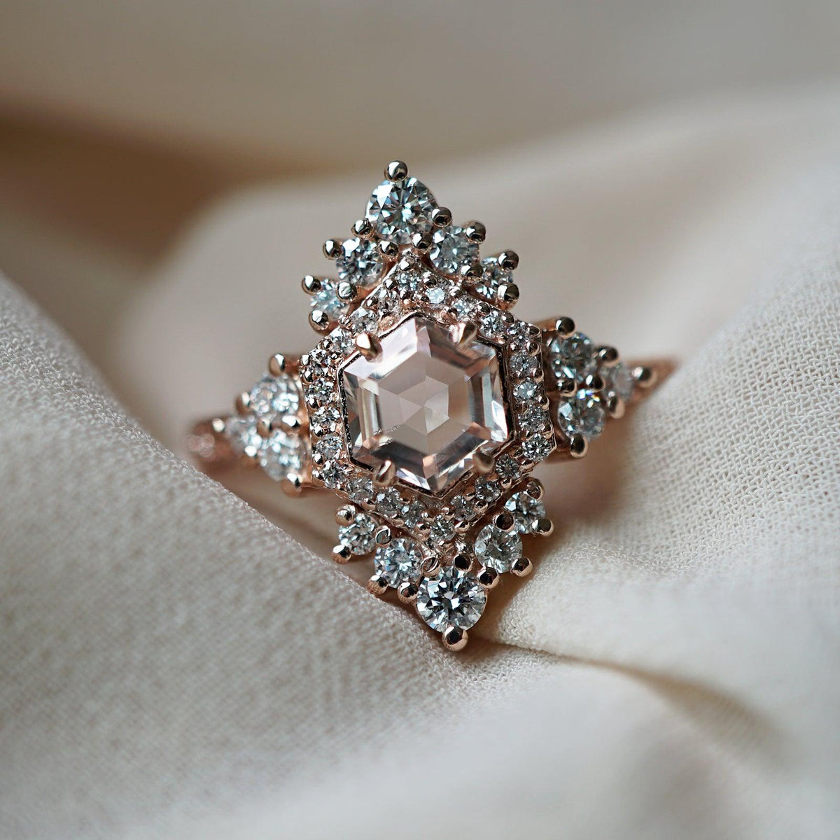 Chandelier Morganite Diamond Ring in 14K and 18K Gold - Tippy Taste Jewelry
