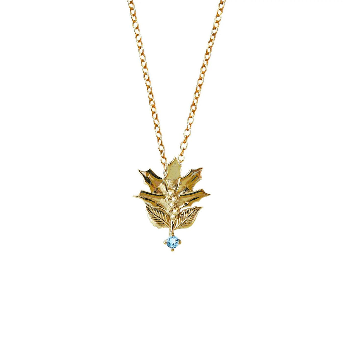 14K December Holly Birth Flower Necklace - Tippy Taste Jewelry