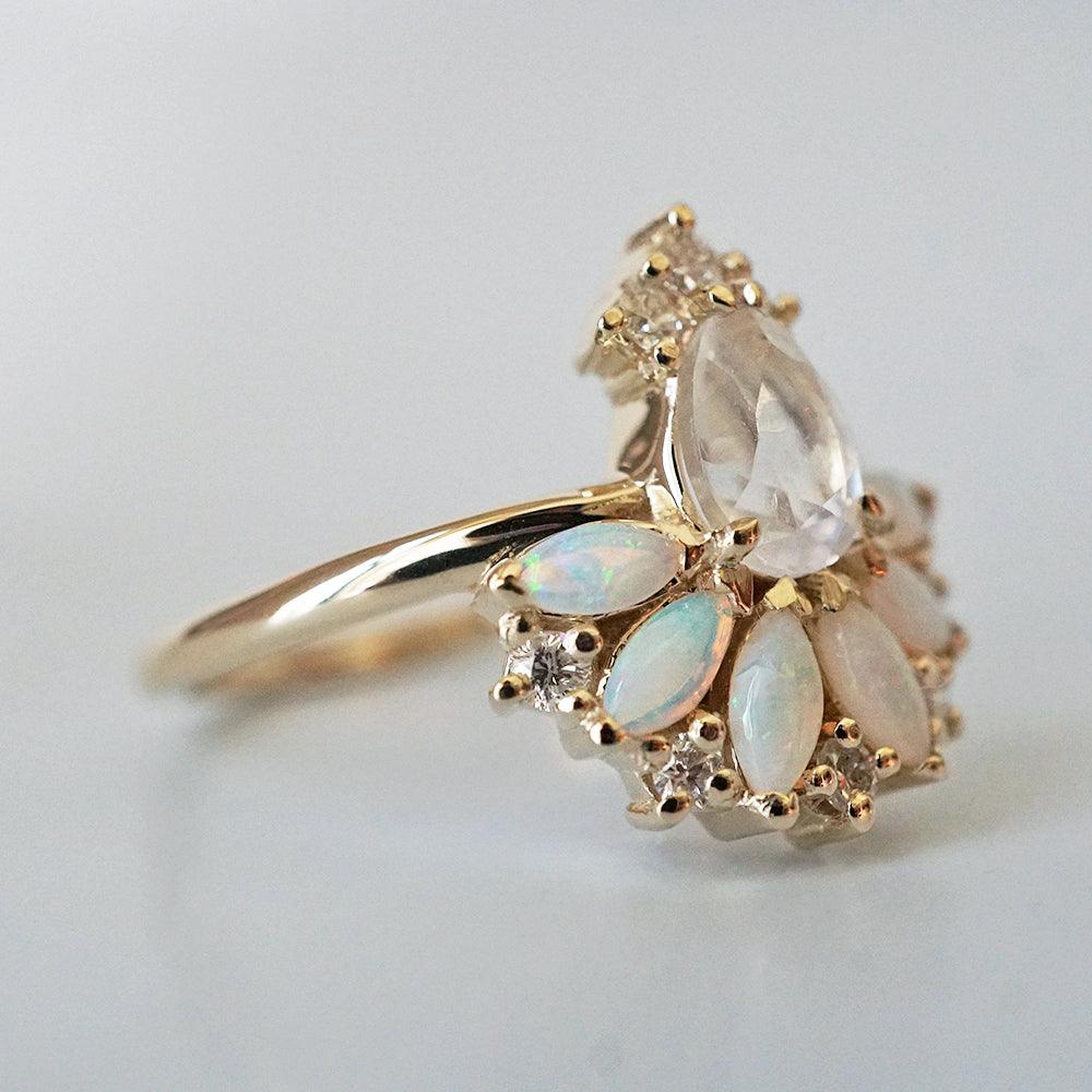Fairydust Opal Moonstone Diamond Ring in 14K and 18K Gold - Tippy Taste Jewelry