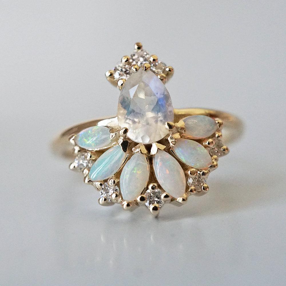 Fairydust Opal Moonstone Diamond Ring in 14K and 18K Gold - Tippy Taste Jewelry