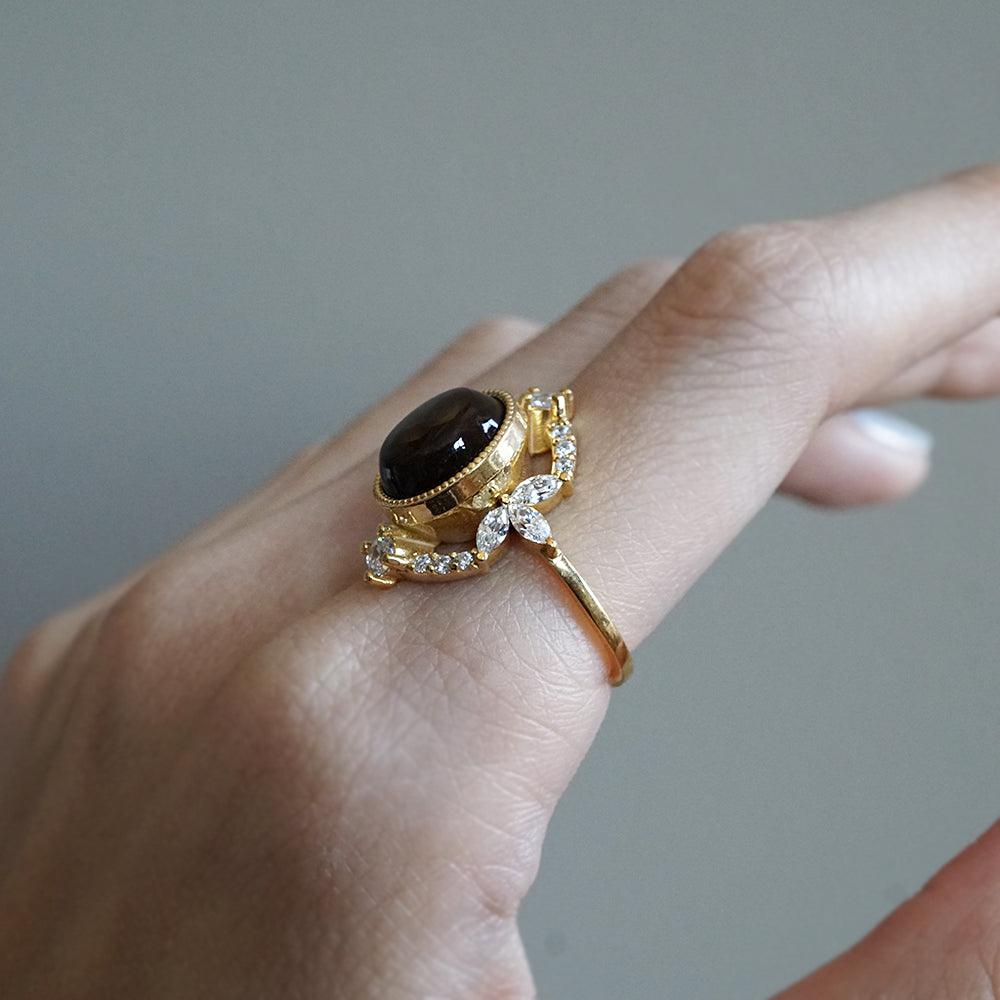 One Of A Kind: Fire Agate Bella Diamond Ring - Tippy Taste Jewelry