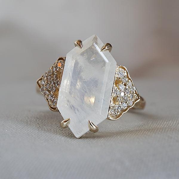Frozen Moonstone Diamond Ring in 14K and 18K Gold - Tippy Taste Jewelry
