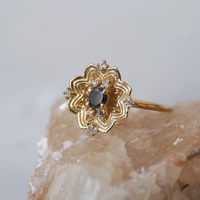 Gothic Rose Window Black Diamond Ring in 14K and 18K Gold - Tippy Taste Jewelry