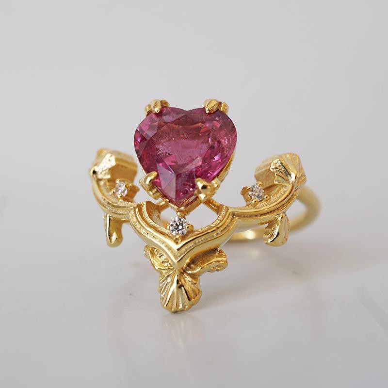 One Of A Kind: Gothic Ruby Heart Ring in 14K and 18K Gold - Tippy Taste Jewelry