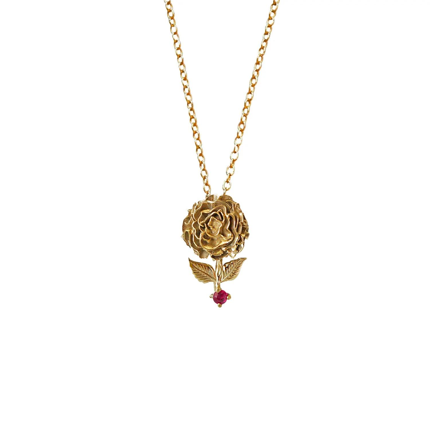 14K January Carnation Birth Flower Necklace - Main Image