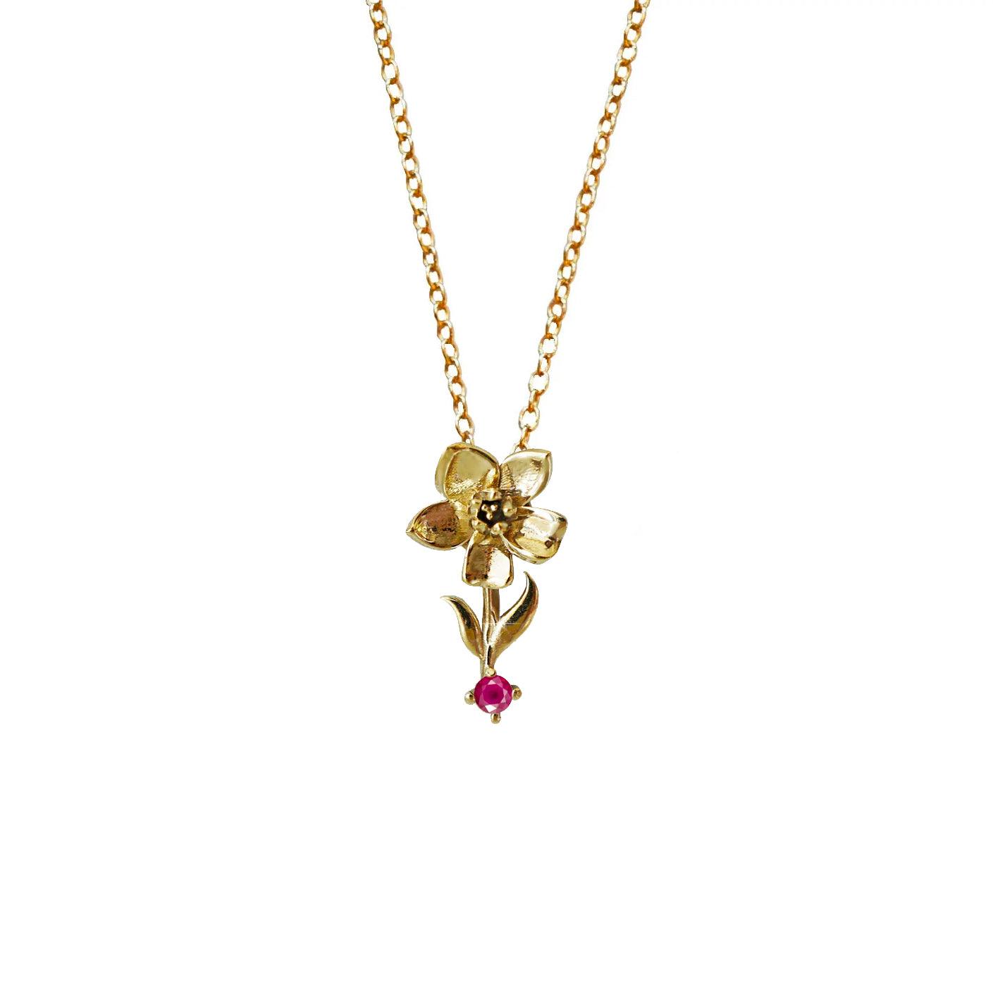14K July Water Lily Birth Flower Necklace - Main Image