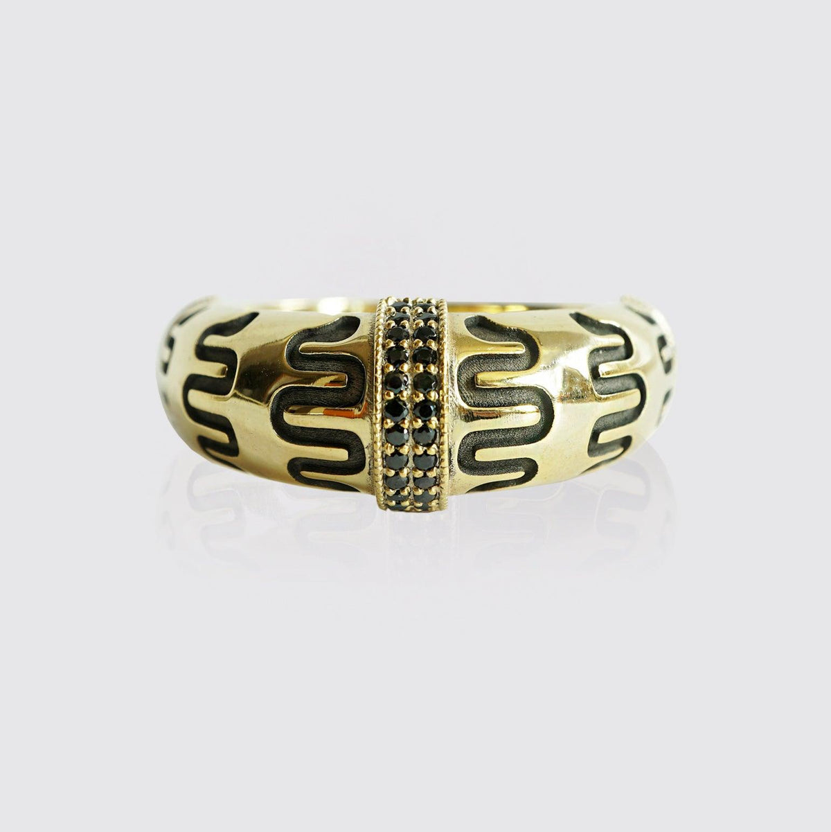 Maze Black Diamond Ring in Sterling Silver and 14K Gold, 9mm - Tippy Taste Jewelry