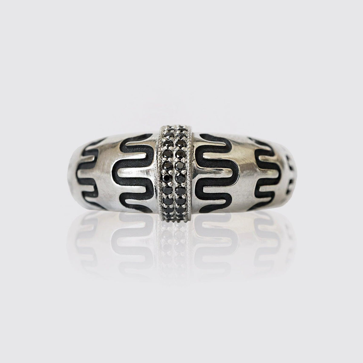 Maze Black Diamond Ring in Sterling Silver and 14K Gold, 9mm - Tippy Taste Jewelry