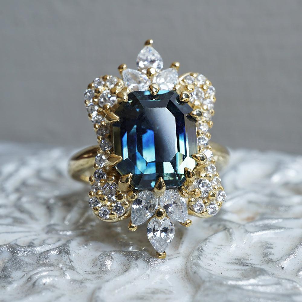 One Of A Kind: Parti Montana Sapphire Eleanor Diamond Ring in 14K and 18K Gold, 5.5ct - Tippy Taste Jewelry