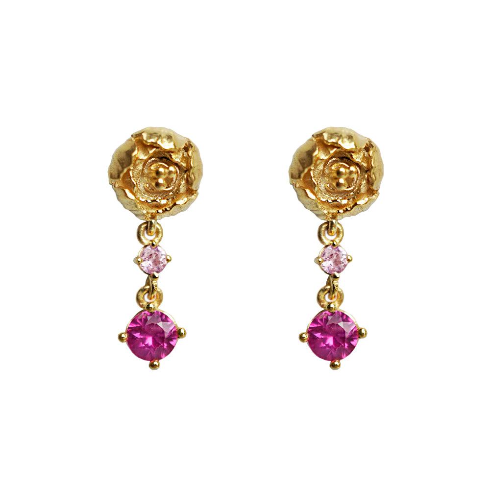 14K Peonies Pink Sapphire Earrings - Tippy Taste Jewelry