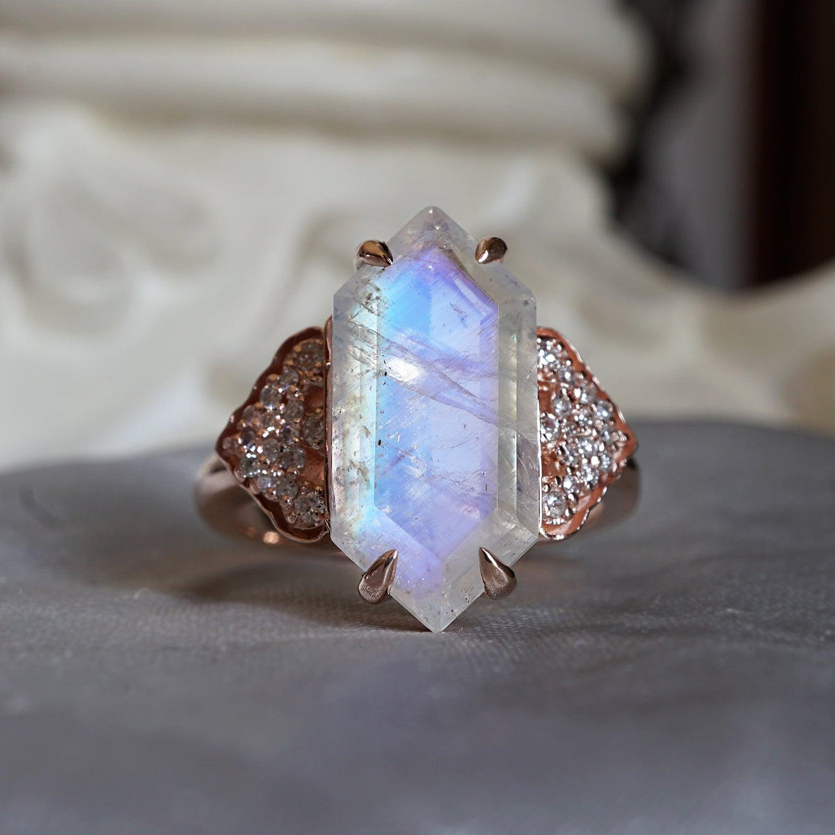 Frozen Moonstone Diamond Ring in 14K and 18K Gold - Tippy Taste Jewelry
