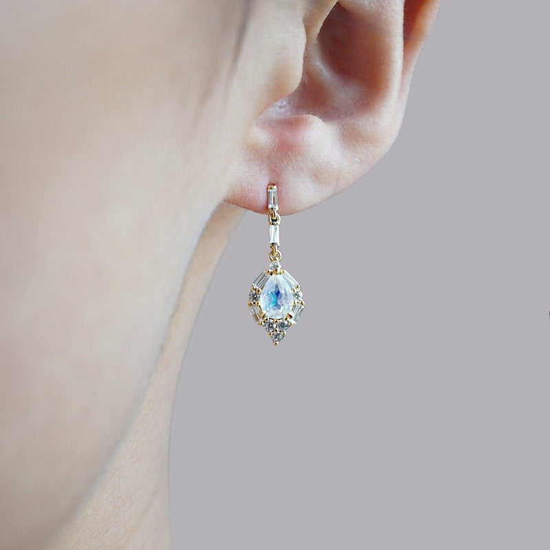 14K Selene Moonstone Diamond Earrings - Tippy Taste Jewelry