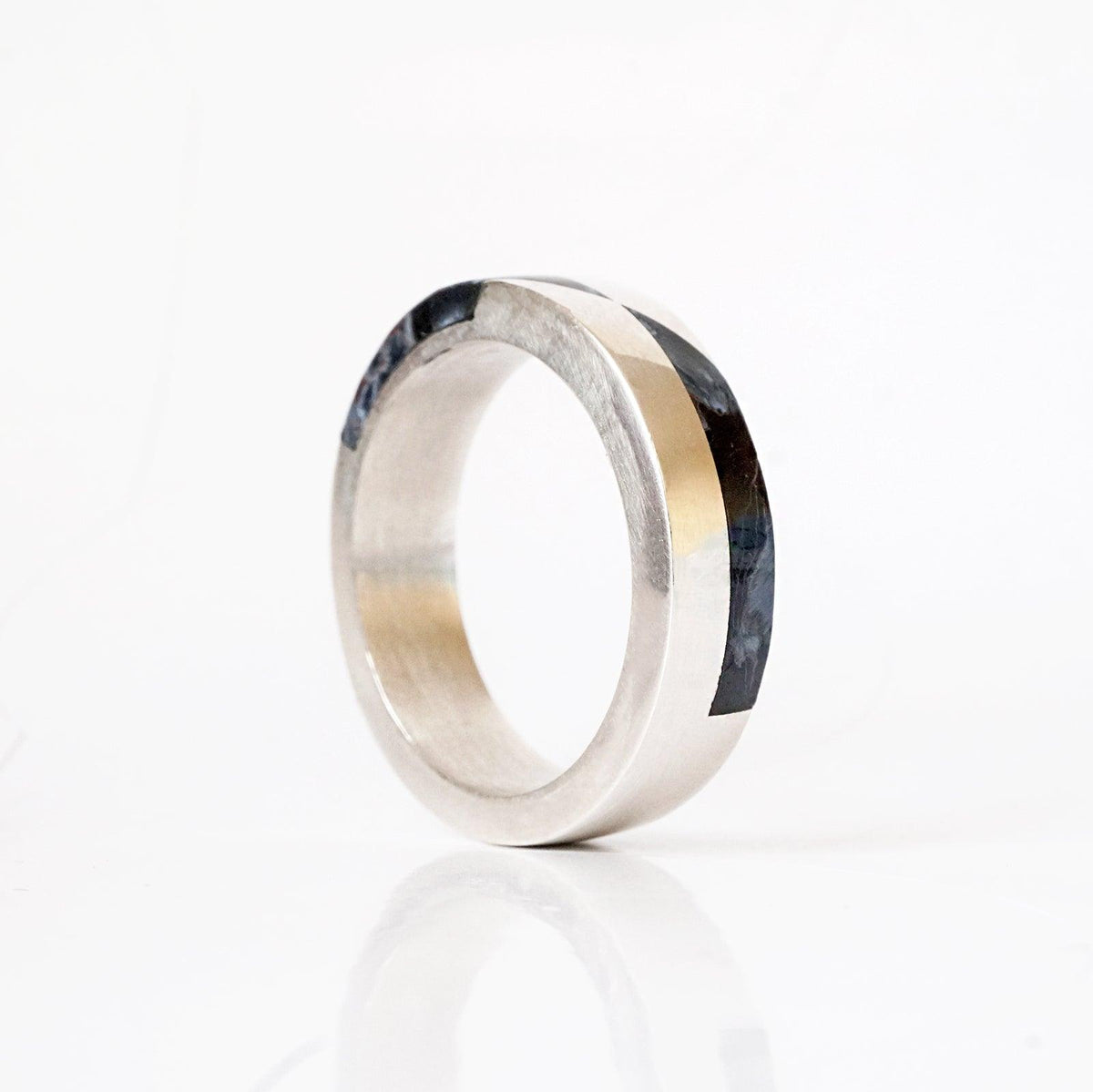 Grid Pietersite Ring in Sterling Silver and 14K Gold, 5.8mm - Tippy Taste Jewelry