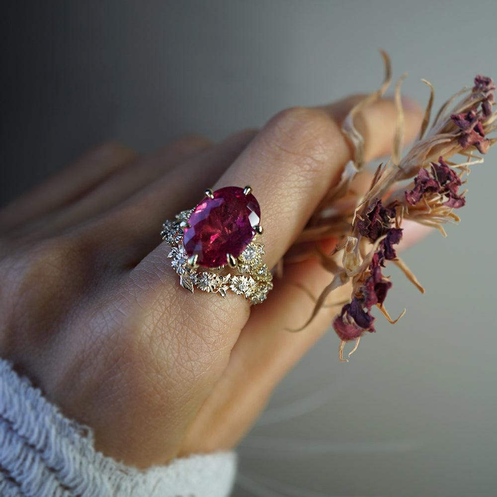 Unveiling Elegance: The Enchanting Rubellite Ring with Lace-Like Brilliance - Tippy Taste Jewelry