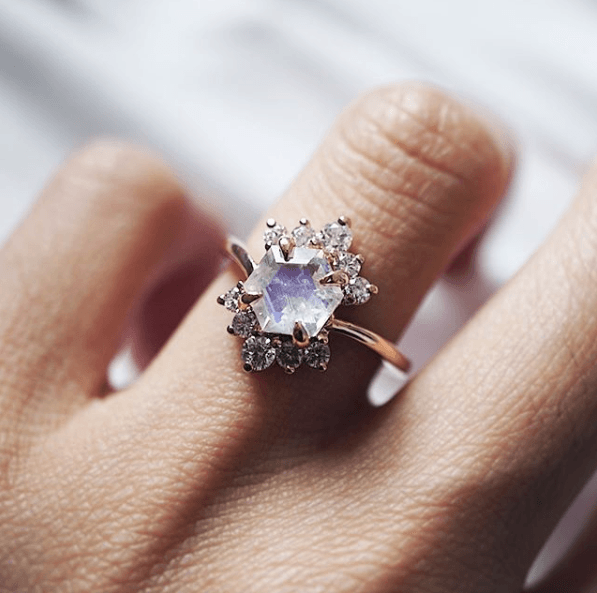 Moonstone Rosie Diamond Ring Stack Edit - Tippy Taste Jewelry