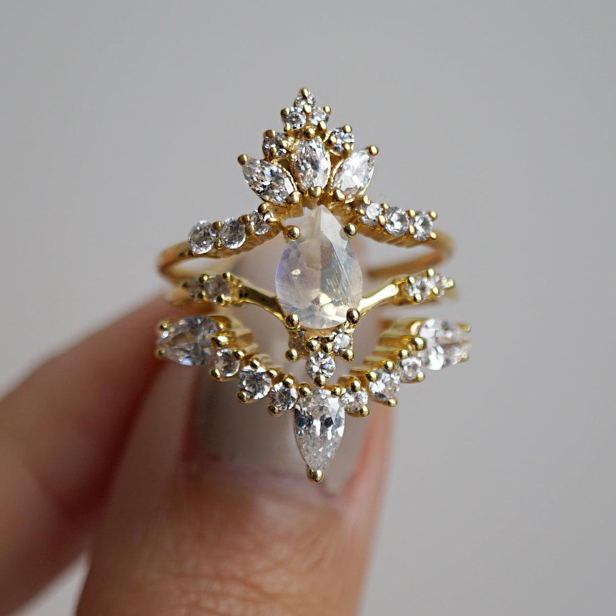 Moonstone Blossom Ring Stack Edit - Tippy Taste Jewelry