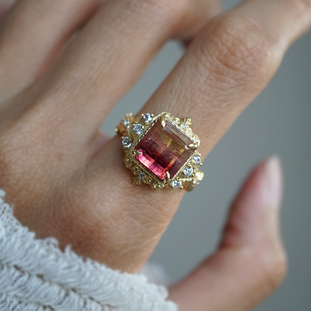 One Of A Kind: Afterglow Bicolor Tourmaline Diamond Ring in 14K and 18K Gold, 4.95ct