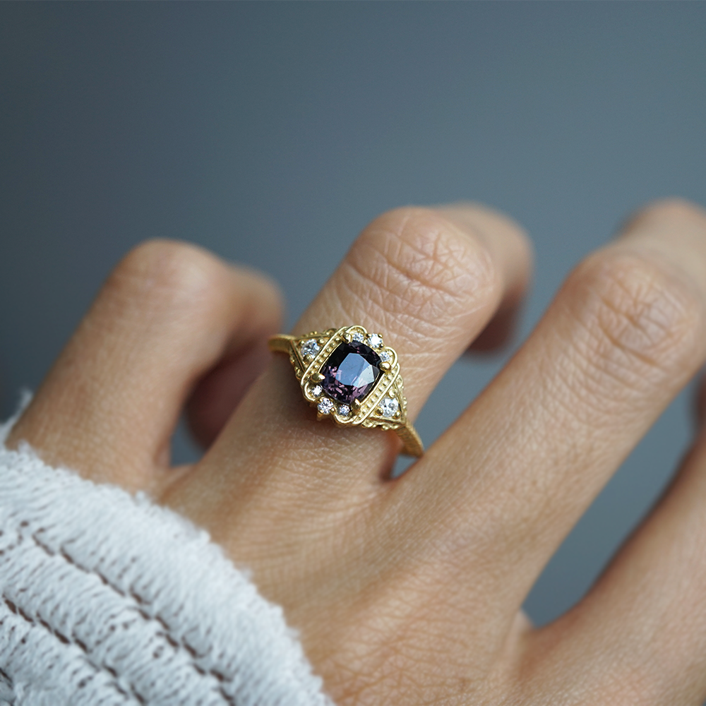 Limited Edition: Amaranthine Violet Grey Spinel Ring in 14K and 18K Gold