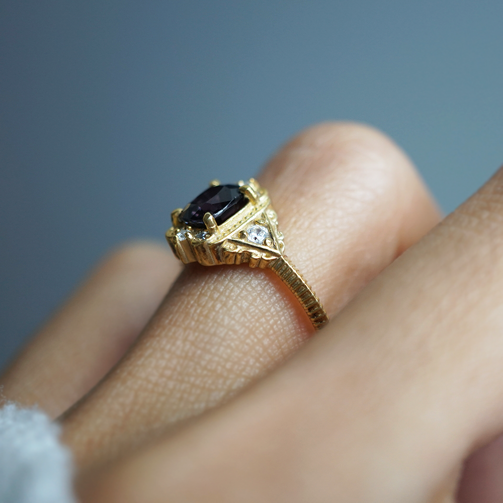 Limited Edition: Amaranthine Violet Grey Spinel Ring in 14K and 18K Gold