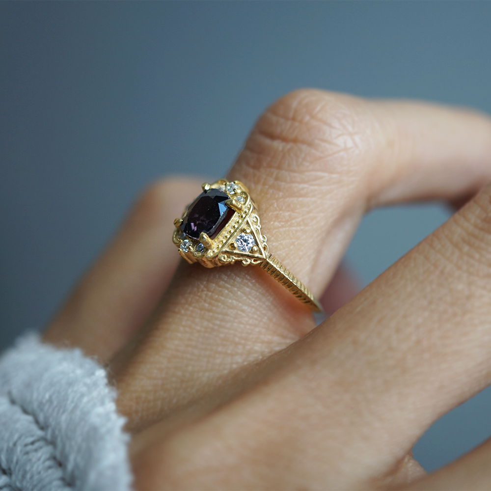 Limited Edition: Amaranthine Violet Grey Spinel Ring in 14K and 18K Gold