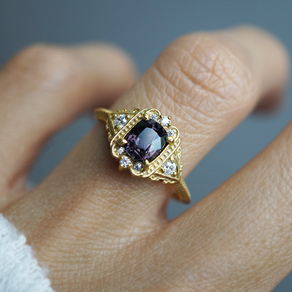 Limited Edition: Amaranthine Violet Grey Spinel Ring in 14K and 18K Gold