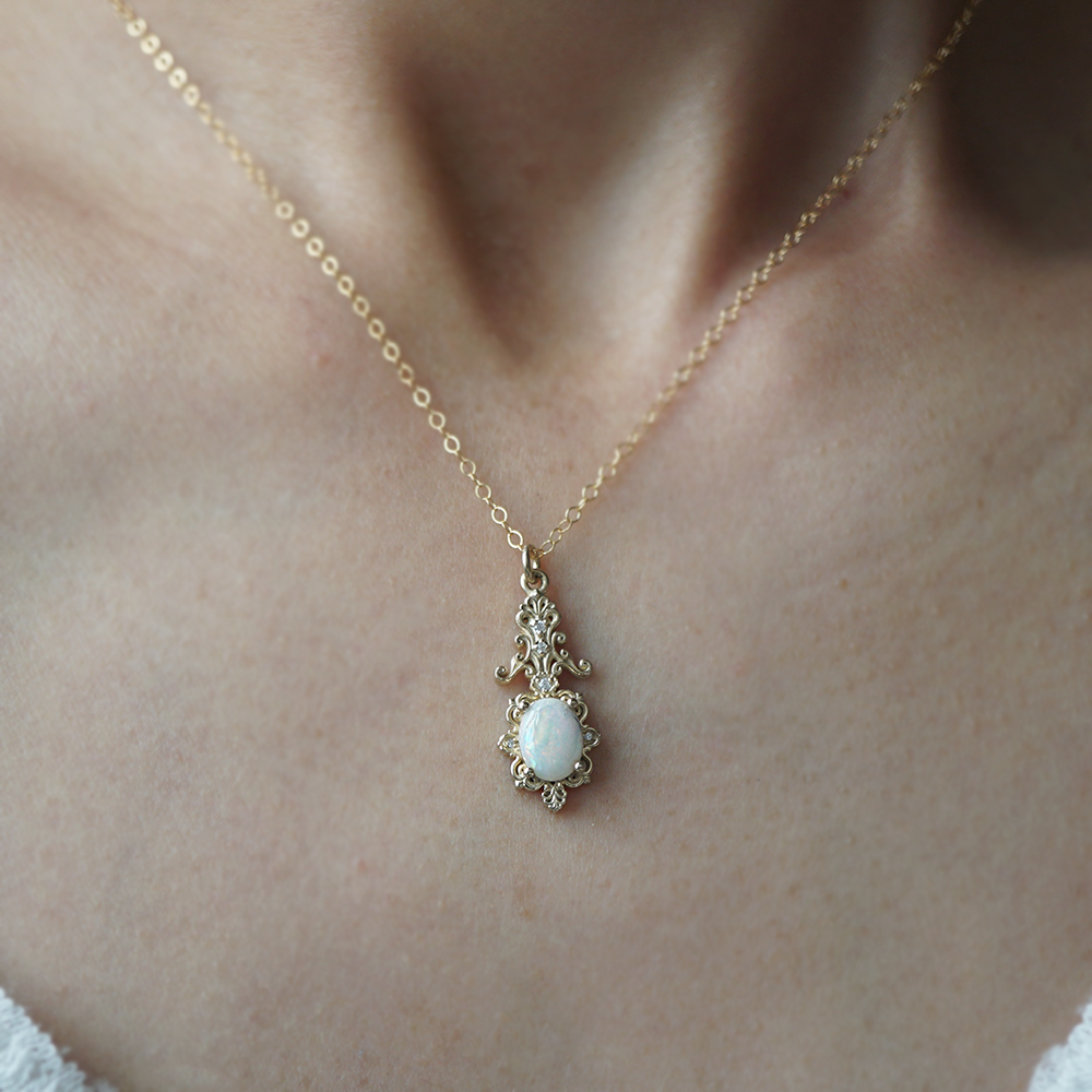 Belle Époque Opal Necklace in 14K and 18K Gold