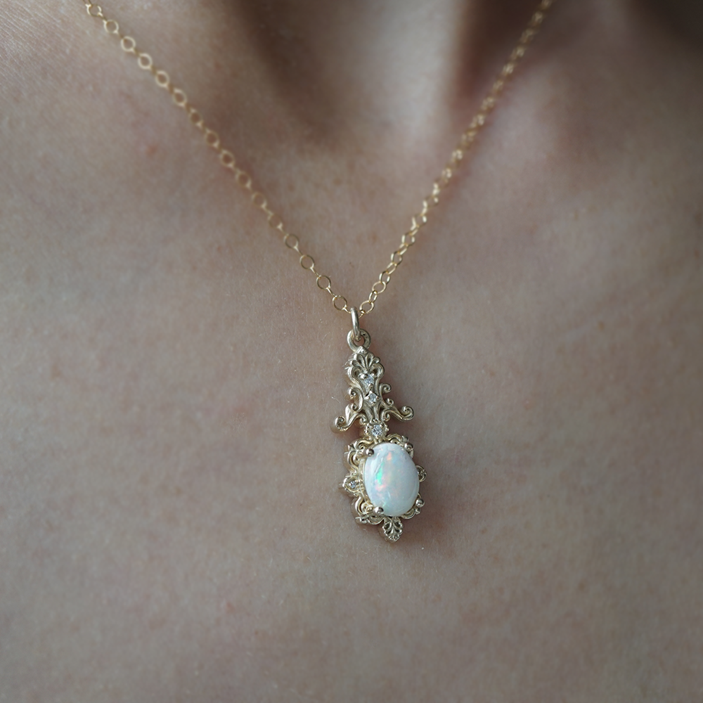 Belle Époque Opal Necklace in 14K and 18K Gold