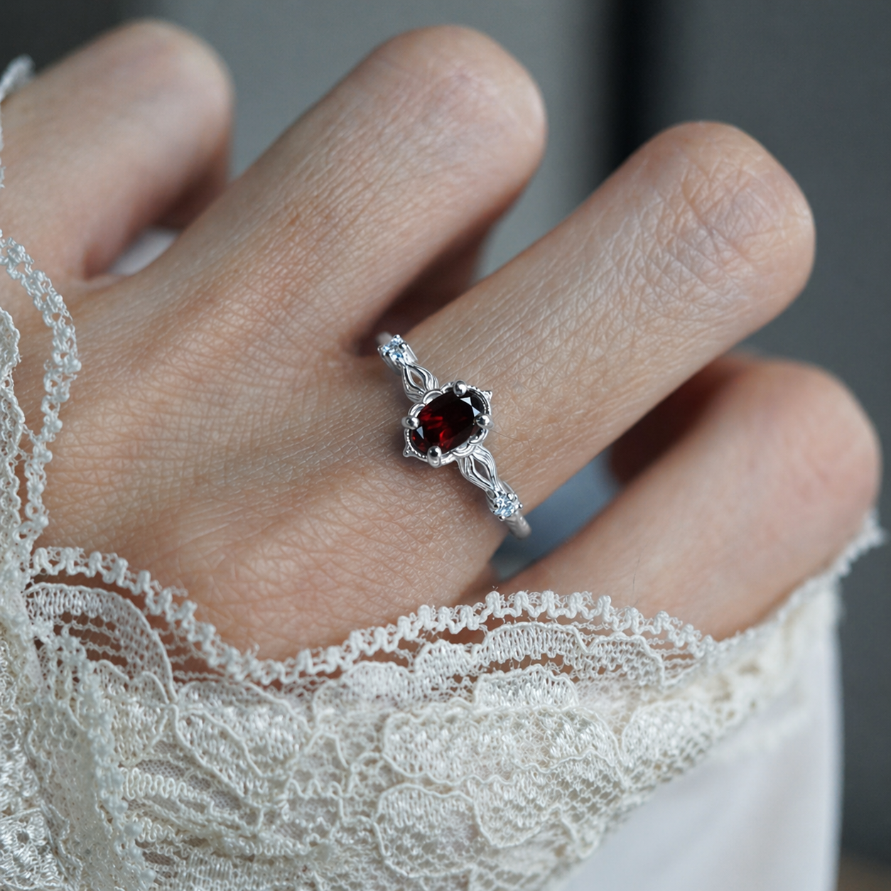 Mariana Flame Garnet Ring in Sterling Silver