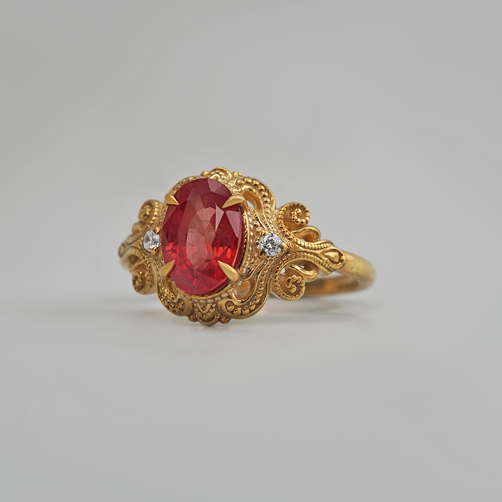 One Of A Kind: Cœur d'Ambre Orange Sapphire Ring in 14K and 18K Gold